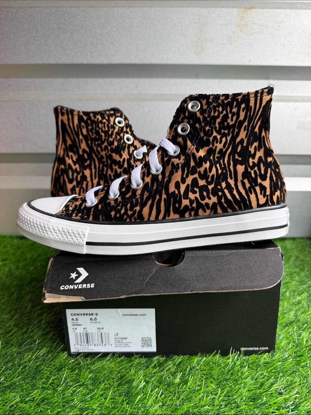 Converse High Top Sneakers in Leopard Print Brown and Black